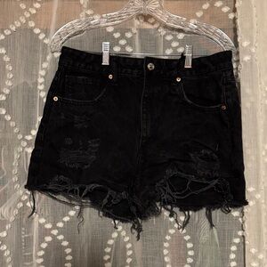 Forever 21 Black Ripped Jean Shorts